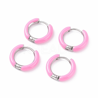 Two Tone 304 Stainless Steel Chunky Huggie Hoop Earrings with Enamel for Women EJEW-C043-11-06P-1