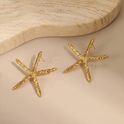 Starfish 304 Stainless Steel Stud Earrings EJEW-C169-03G-1