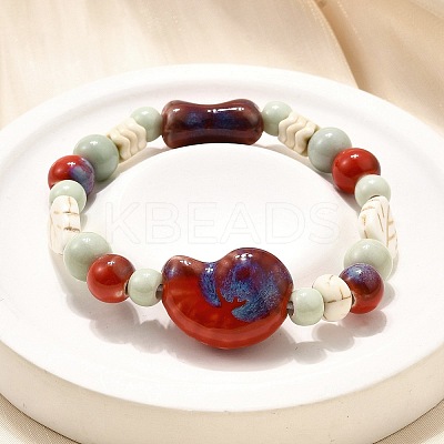 Handmade Porcelain Beads & Synthetic Howlite Beads Stretch Bracelets for Women LS-BJEW-D307-01A-1