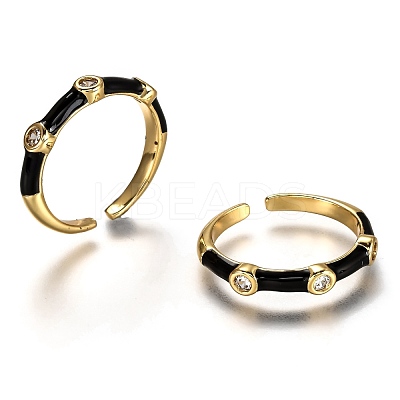 Brass Micro Pave Clear Cubic Zirconia Cuff Rings RJEW-C100-23G-C-1