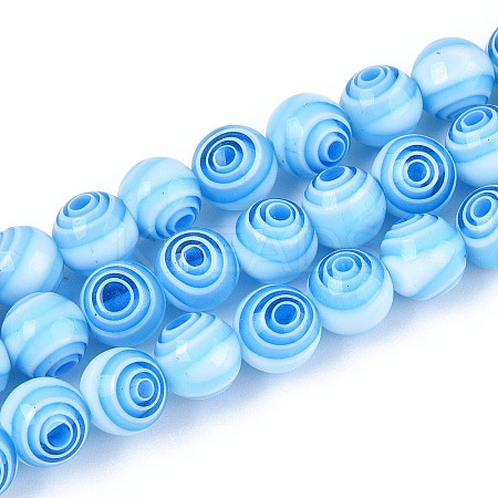 Handmade Millefiori Glass Round Beads Strands LK-R004-93B-1