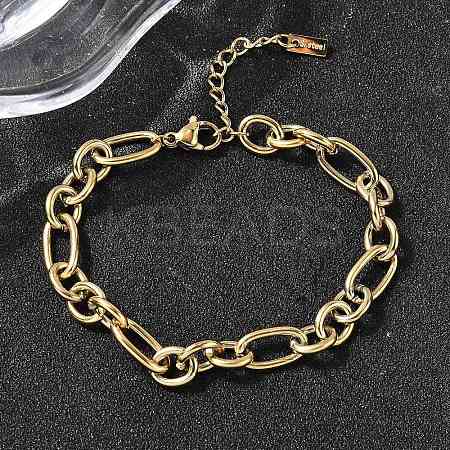 304 Stainless Steel Figaro Chains Bracelet for Women BJEW-Z140-03G-1