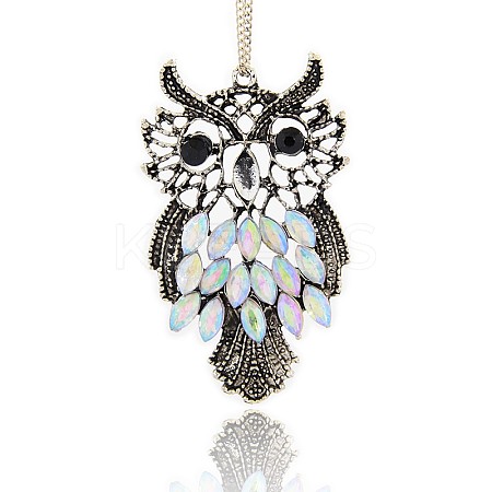 Antique Silver Tone Alloy Acrylic Rhinestone Bird Pendants RB-J254-01AS-1
