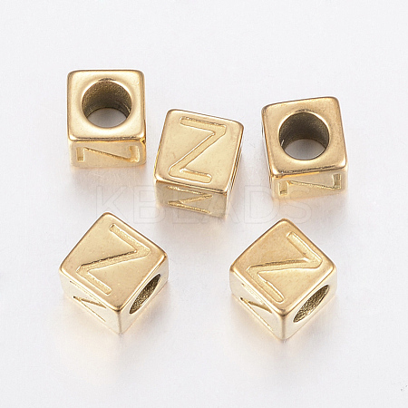 304 Stainless Steel Large Hole Letter European Beads STAS-H428-01G-Z-1