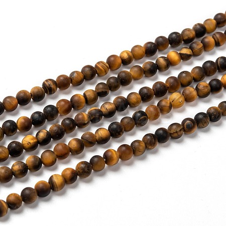 Natural Frosted Tiger Eye Round Bead Strands G-M064-4mm-02-1