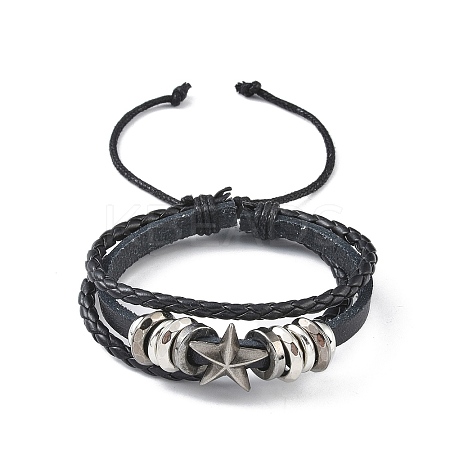 PU Leather & Waxed Cords Triple Layer Multi-strand Bracelets BJEW-G709-01B-1