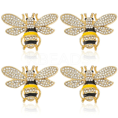 4Pcs Bees Alloy Glass Brooch JEWB-ME0001-18-1
