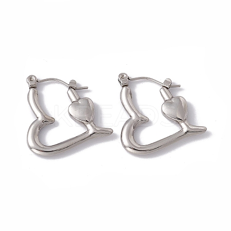 Non-Tarnish 304 Stainless Steel Heart Hoop Earrings for Women LS-EJEW-E199-14P-1