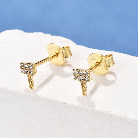 Key 925 Sterling Silver Micro Pave Clear Cubic Zirconia Stud Earrings for Women EJEW-K307-03B-G-1
