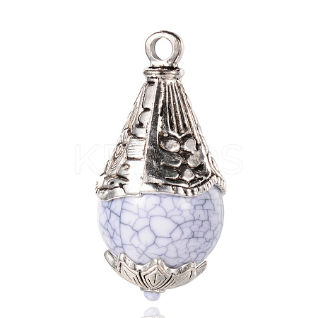 Antique Silver Plated Alloy Resin Teardrop Pendants PALLOY-F051-04AS-1