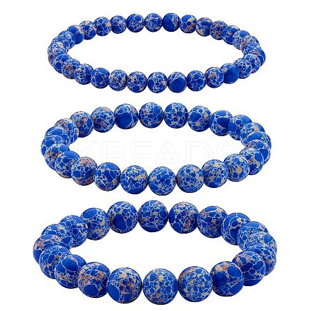 3Pcs 3 Size Synthetic Imperial Jasper Round Beaded Stretch Bracelets Set BJEW-SW00064-33-1