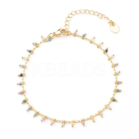 Natural Multicolor Tourmaline Charm Anklets AJEW-AN00399-1