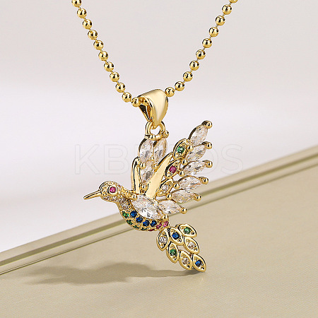 Brass Pave Cubic Zirconia Little Bird Pendant Necklaces FS-WG89328-01-1