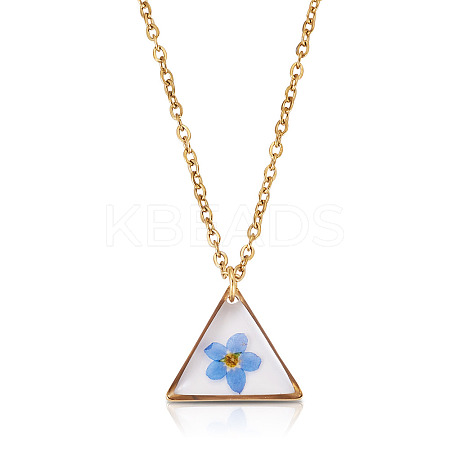 1Pc Dried Flower Stainless Steel Cable Chain Necklaces NJEW-TA0001-19A-1
