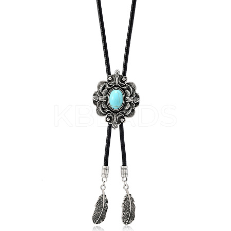 Alloy with Synthetic Turquoise Pendant Waxed Cord Bolo Tie Lariat Necklaces FS-WGCCEF8-01-1