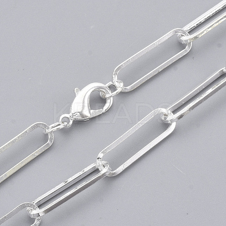 Brass Flat Oval Paperclip Chain Necklace Making MAK-S072-07A-S-1