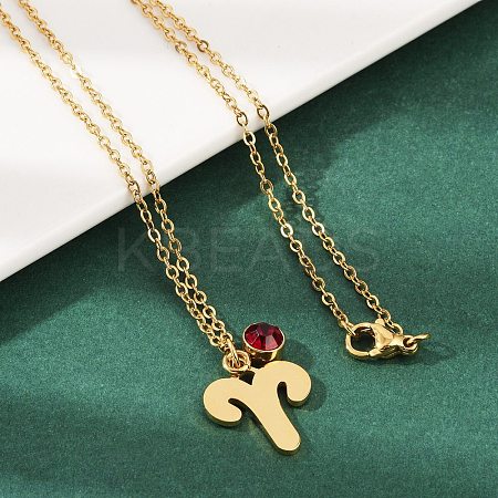 304 Stainless Steel Glass Drill Birth Stone Constellation Pendant Necklaces LS-STAS-D305-08G-A-1