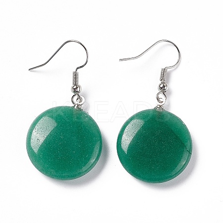 Natural Green Aventurine Flat Round Dangle Earrings EJEW-D188-03P-03-1