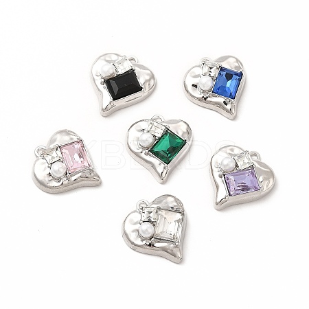 Rack Plating Alloy with Glass Heart with Rectangle Pendants FIND-G051-08P-1