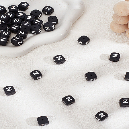 36Pcs Cube with Letter Food Grade Eco-Friendly Silicone Beads SIL-LP0001-07B-1