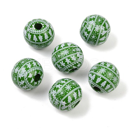 Christmas Printed Schima Wood European Beads WOOD-I015-01E-1