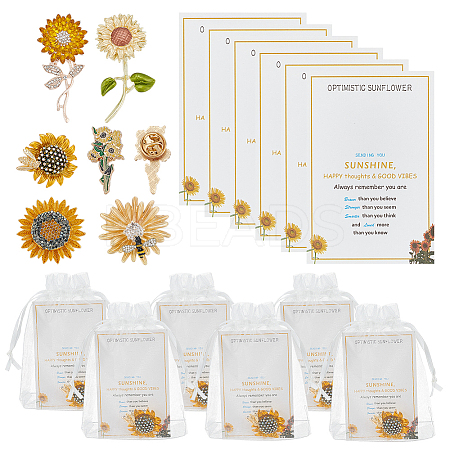 6Pcs 6 Styles Sunflower Enamel Pins JEWB-AR0001-21-1
