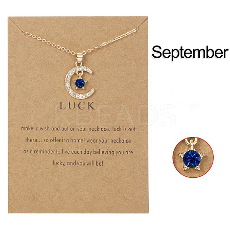 Moon & Star Alloy Rhinestone Birth Stone Pendant Necklaces WG0039E-09-1