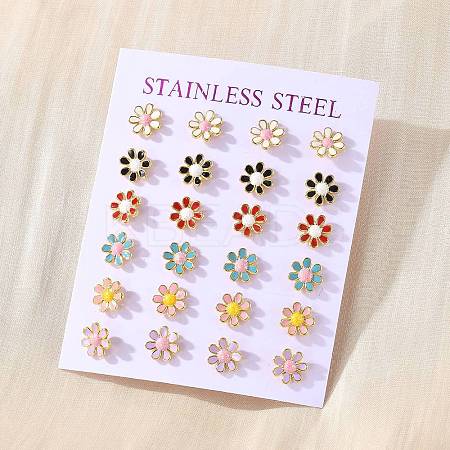 304 Stainless Steel Enamel Stud Earrings EJEW-B009-18G-1