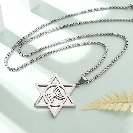 Hanukkah 201 Stainless Steel Star of David Pendant Necklaces LS-NJEW-Z058-02P-1