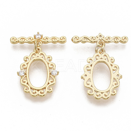 Brass Micro Pave Clear Cubic Zirconia Toggle Clasps LS-KK-T051-24G-NF-1