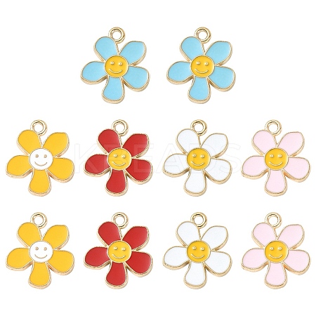 10Pcs 5 Colors Alloy Enamel Pendants ENAM-YW0002-96-1
