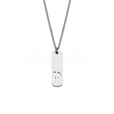 304 Stainless Steel Rectangle with Laser Cut Initial Pendant Necklaces FS-WG71FEF-20-1