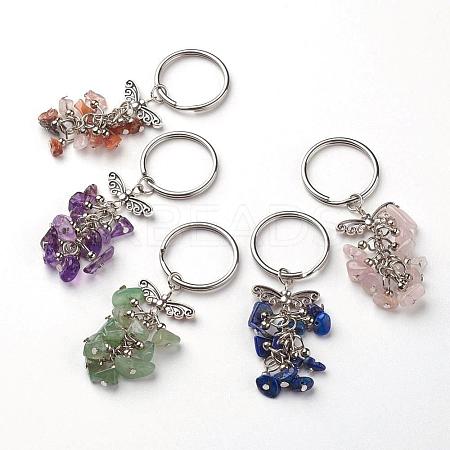 5Pcs Natural Gemstone Keychain KEYC-JKC00106-S-1