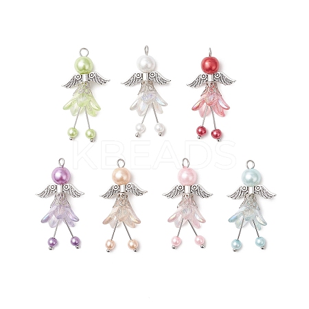 7Pcs 7 Colors Glass Pearl Pendants PALLOY-JF04120-1