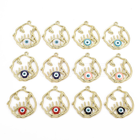 Rack Plating Alloy Enamel Pendants ENAM-Q445-003-NR-1
