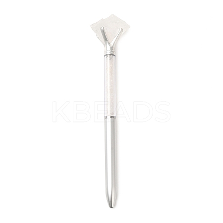 Raw Natural Quartz Crystal Chip on Top Ball-Point Pen AJEW-G063-01B-1
