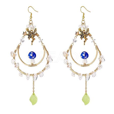 Natural Quartz Crystal Chips Beaded Big Teardrop Dangle Earrings EJEW-SW00016-01-1