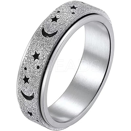 Non-Tarnish 201 Stainless Steel Moon and Star Rotatable Finger Ring MOST-PW0001-005G-05-1