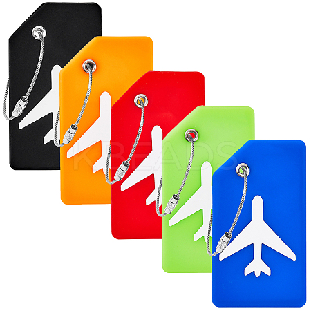 5Pcs 5 Colors Rectangle with Airplane Pattern Silicone Luggage Tag DIY-SP0002-77A-1