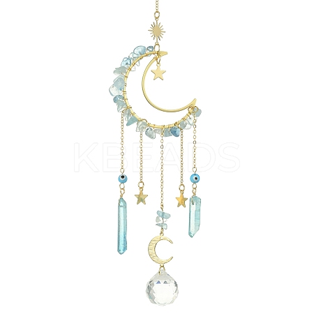 Moon & Star Brass Hanging Ornaments HJEW-TA00095-02-1