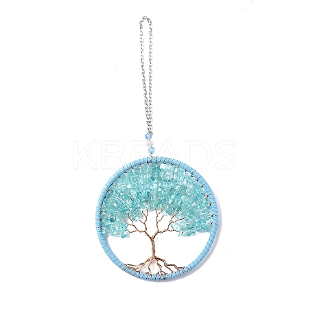 Wire Wrapped Chips Dyed Glass Big Pendant Decorations HJEW-A005-01A-1