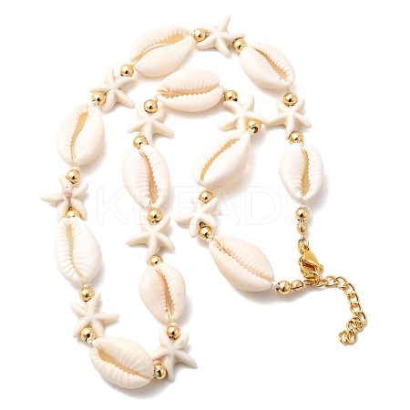 Natural Cowrie Shell & Starfish Synthetic Turquoise Beaded Necklaces for Women NJEW-F356-04G-1