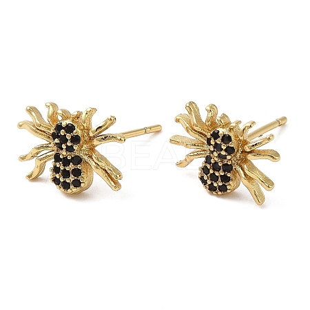 Rack Plating Brass Spider Stud Earrings with Cubic Zirconia EJEW-D061-18G-1