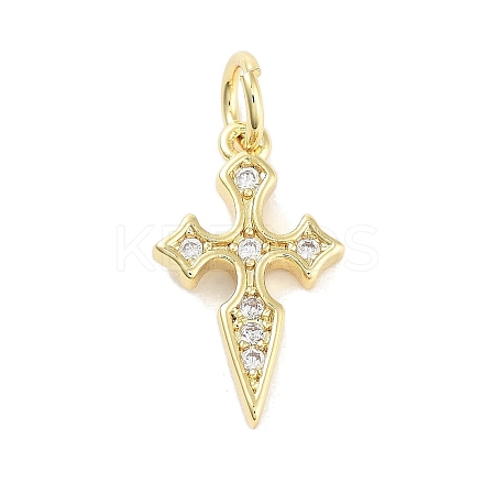 Cross Rack Plating Brass Clear Cubic Zirconia Pendants KK-M293-18G-1