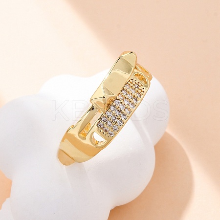 Brass Micro Pave Clear Cubic Zirconia Cuff Rings for Women RJEW-U043-14G-1
