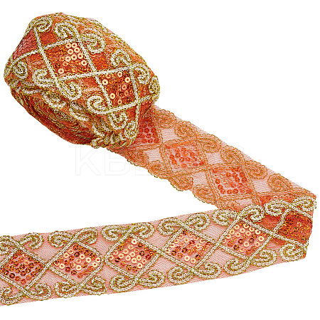 10 Yards Polyester Lace Ribbon with Paillette OCOR-WH0090-050A-1