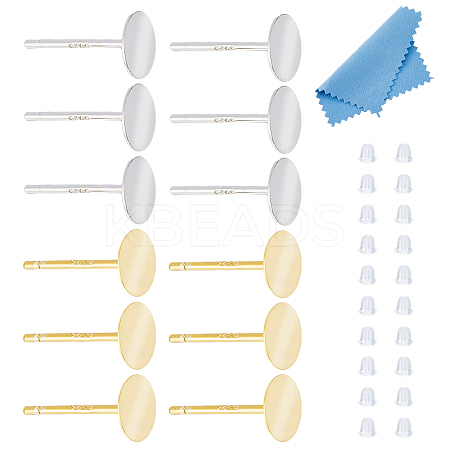 12Pcs 2 Colors 925 Sterling Silver Flat Pad Stud Earring Findings STER-DC0001-62A-1