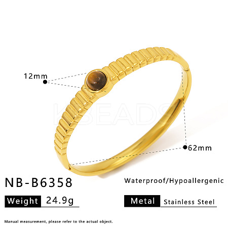 316L Surgical Stainless Steel and Natural Tiger Eye Hinged Bangles for Women WG36166-04-1