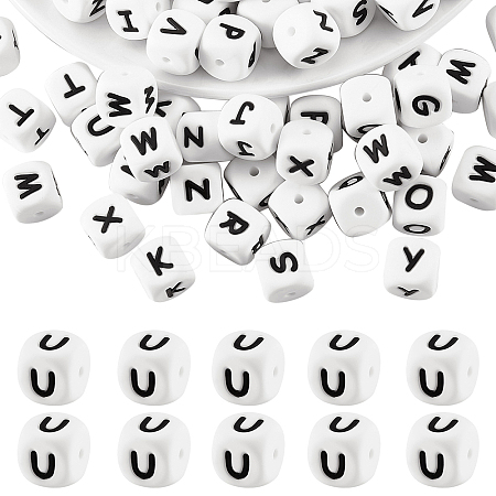 20Pcs White Cube Letter Silicone Beads 12x12x12mm Square Dice Alphabet Beads with 2mm Hole Spacer Loose Letter Beads for Bracelet Necklace Jewelry Making JX432U-1