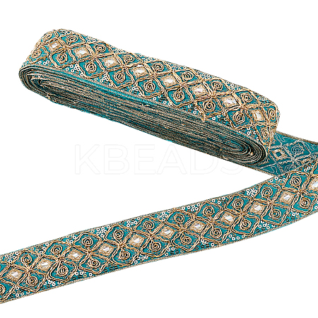 Ethnic Embroidered Polyester Sequins Trim Ribbon OCOR-WH0070-136A-1